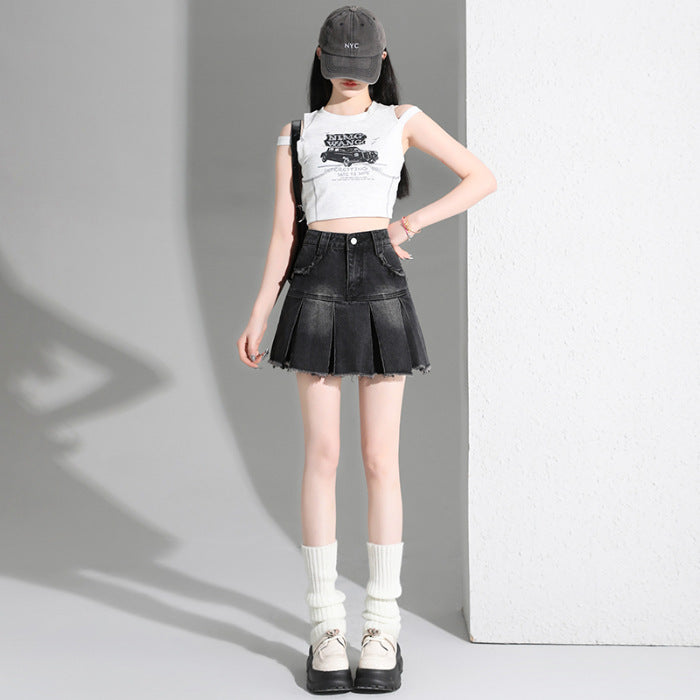 ブラックプリーツデニムスカート