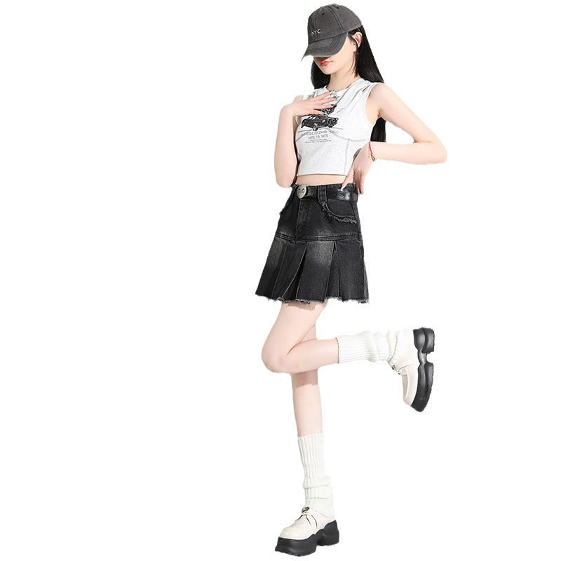 ブラックプリーツデニムスカート