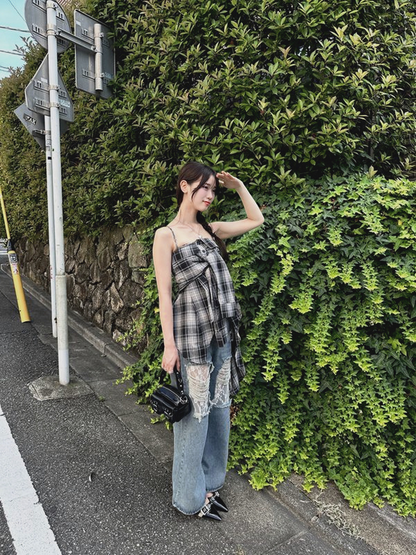 ダメージレースデニムパンツ