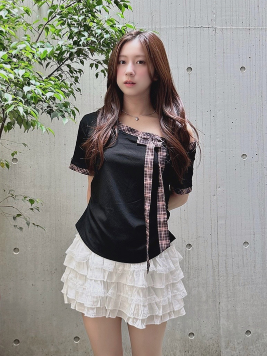 チェックリボンタイTシャツ