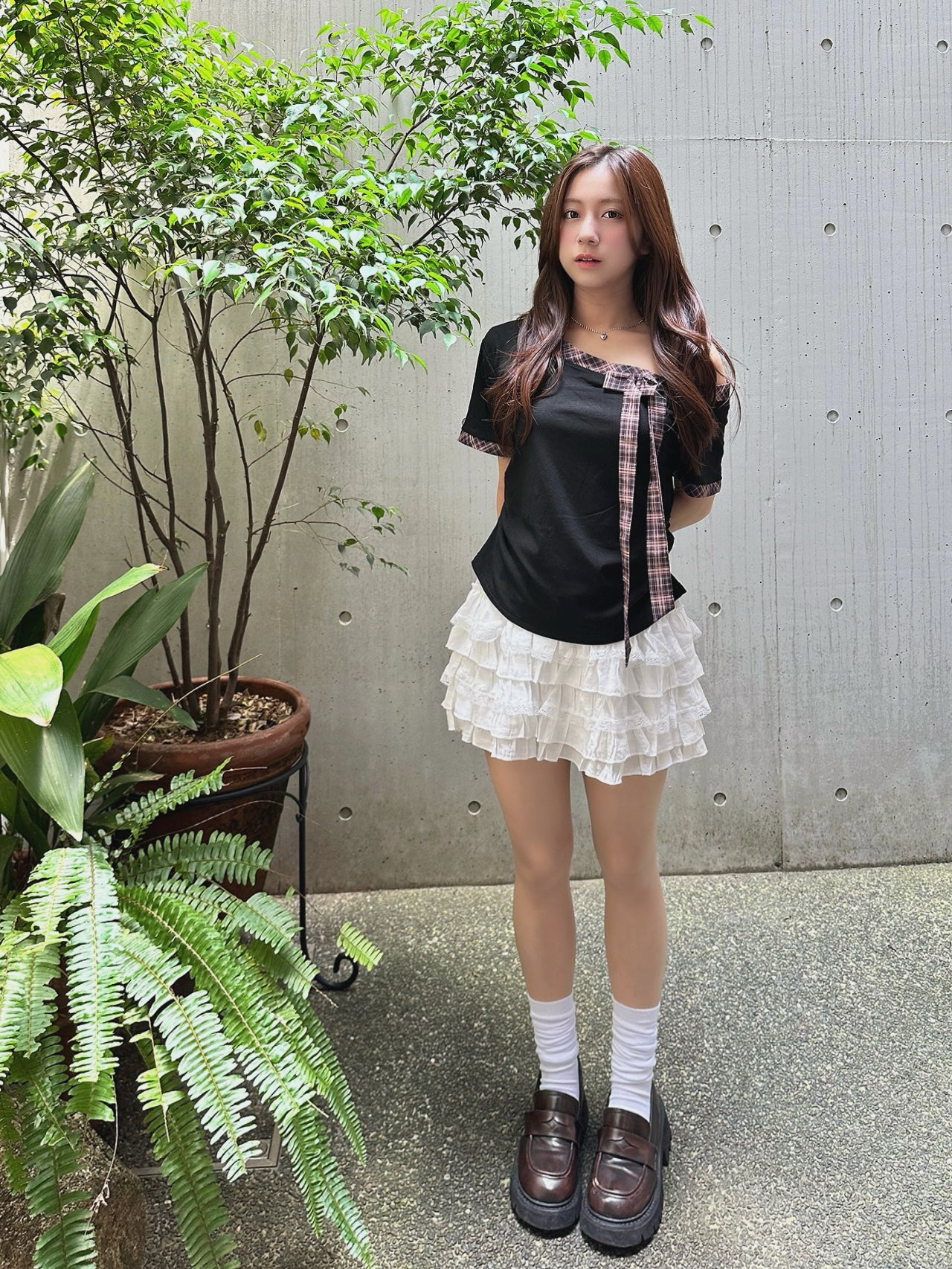 チェックリボンタイTシャツ