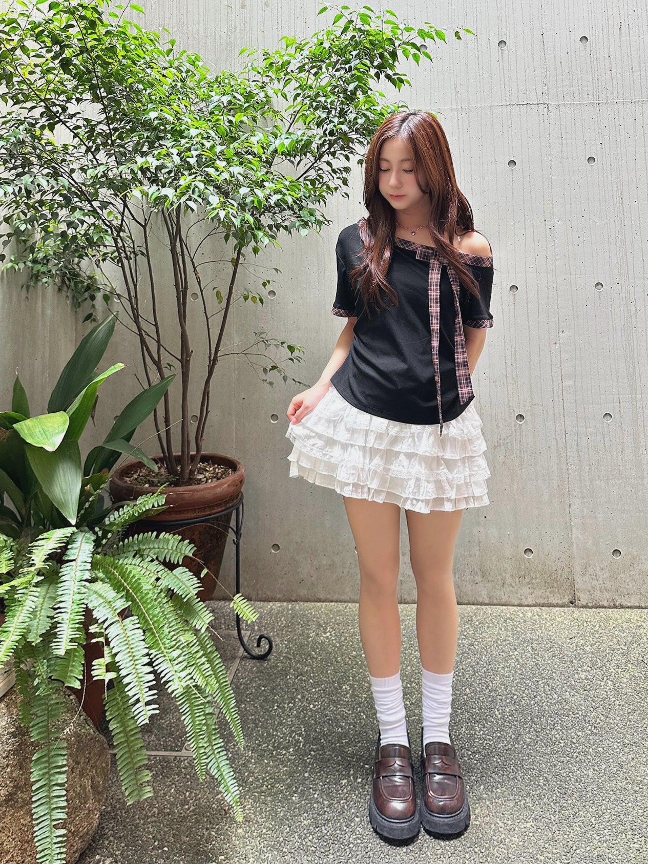 チェックリボンタイTシャツ