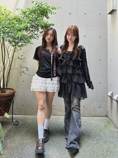 チェックリボンタイTシャツ