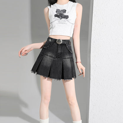 ブラックプリーツデニムスカート