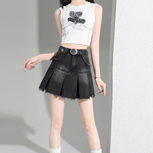 ブラックプリーツデニムスカート